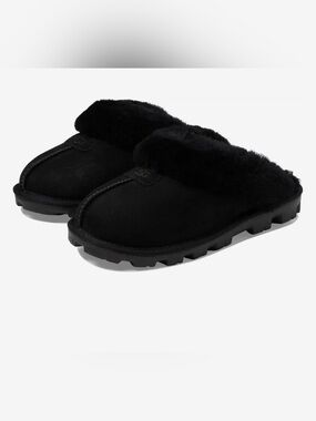UGG Coquette Black Suede Shearling Clog Mule Slippers Sz 7 Runs Big Fits a 8.5